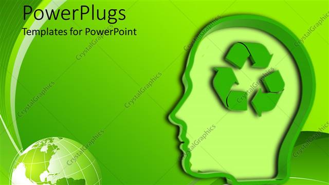  Presentation with light green - Light bulb / human head with recycling symbol on green background