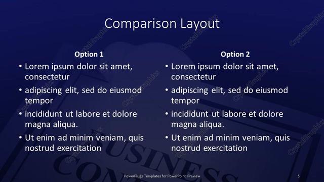 Comparison presentation slide layout