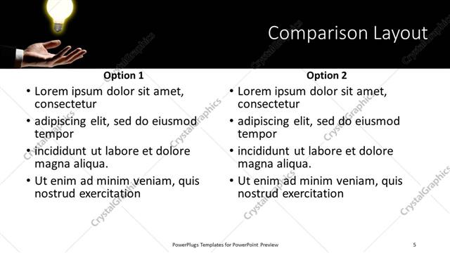 Comparison presentation slide layout