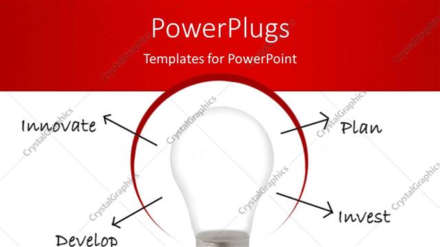  Presentation with develop - Light bulb with terms innovate, plan, develop, invest emerging