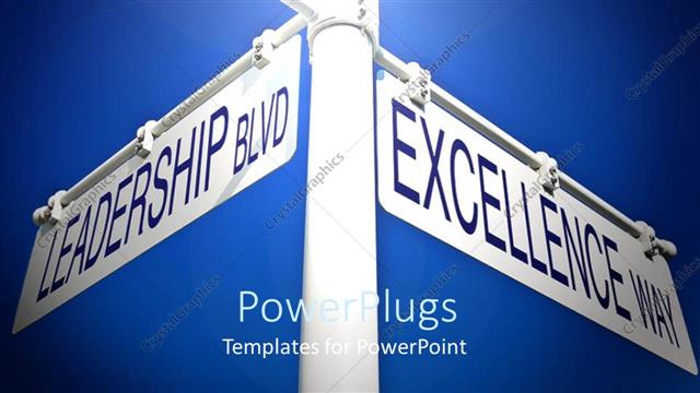  Presentation with light sign - Light glow in blue background over white road sign