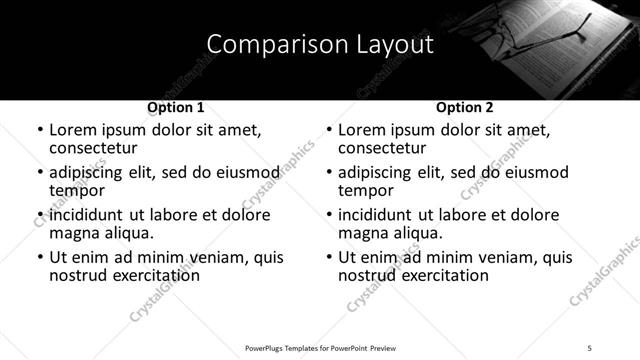 Comparison presentation slide layout