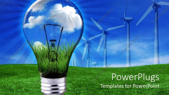  Presentation with wind energy - A light ul with some wind turbine on green grass