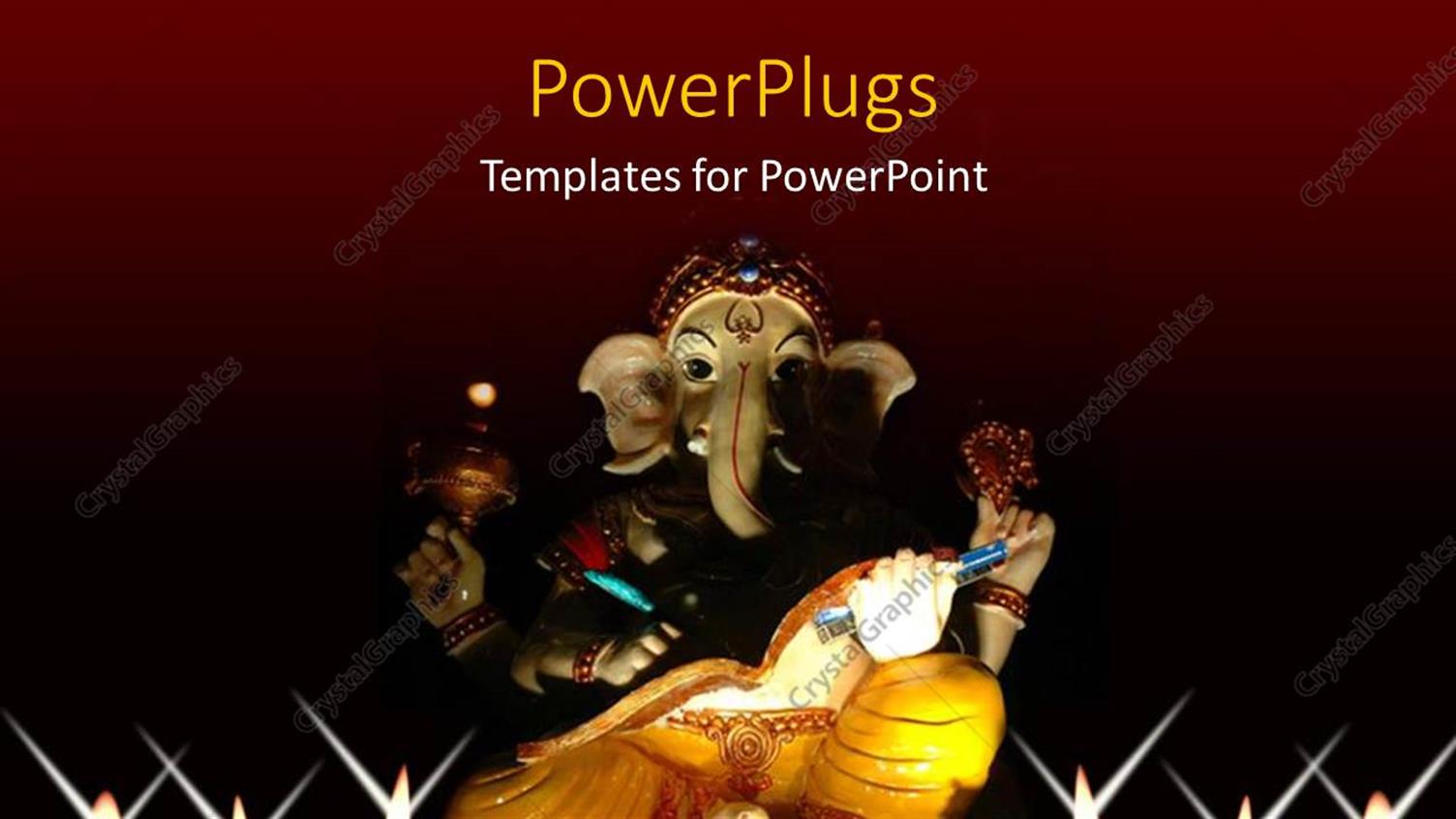 Featuring Lighted Candles with Statue of Ganesha on Red Background