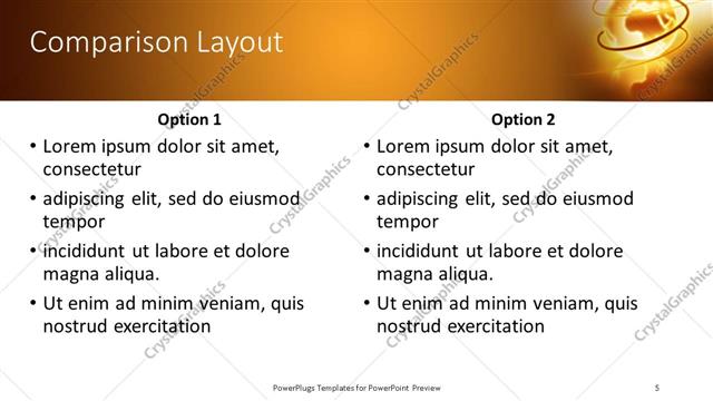 Comparison presentation slide layout