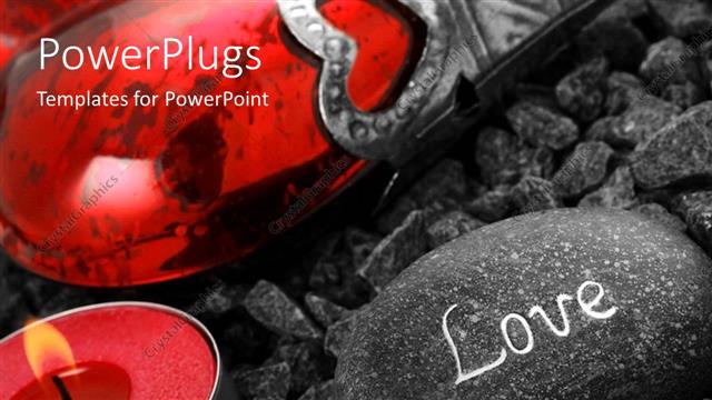  Presentation with stone - Lighted?Heart candle with love inscribed on stone?