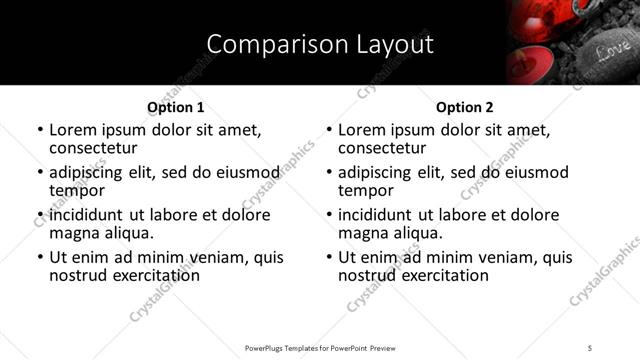 Comparison presentation slide layout