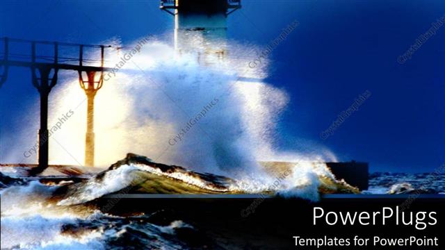  Presentation with night - Lighthouse at night in a storm waves crashing beach
