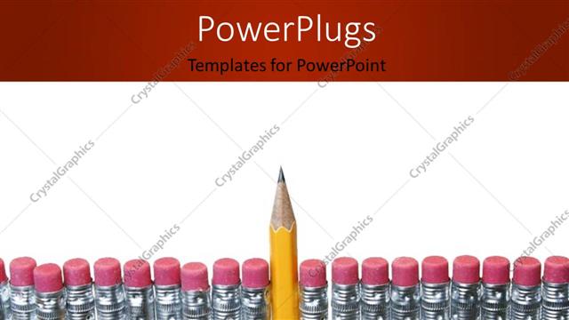  Presentation with pencils - A line of arranged yellow pencils on a white background