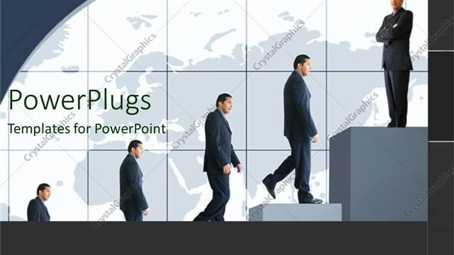  Presentation with success business - Line of business men climbing staircase of success with world map background