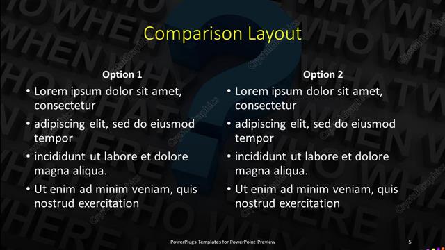 Comparison presentation slide layout