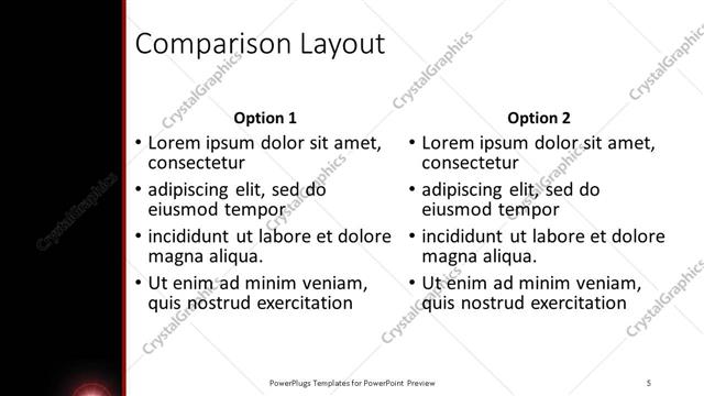Comparison presentation slide layout