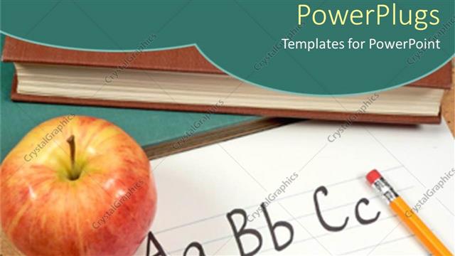  Presentation with apple - Lined notebook with yellow pencil and rubber, apple and book