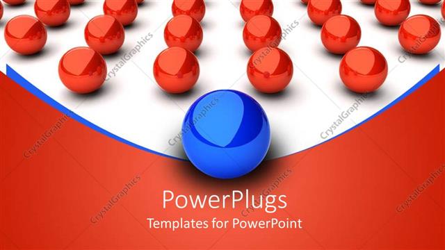  Presentation with lines - Lines of red glossy spheres leaded by glossy blue sphere