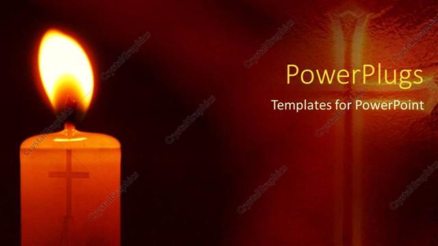  Presentation with candle - A lit candle with a small cross inside it