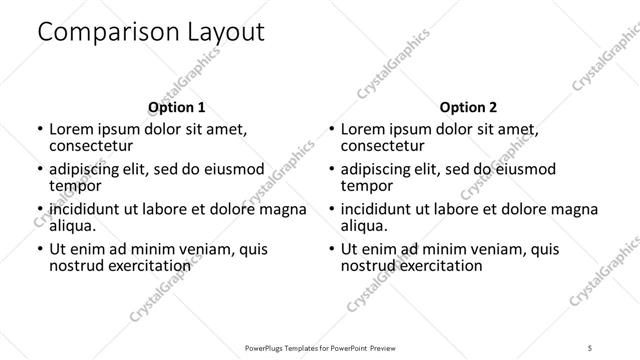 Comparison presentation slide layout