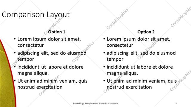Comparison presentation slide layout