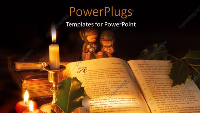  Presentation with candles - Lit red and white candles around an open bible