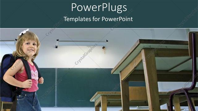  Presentation with backpack - Little girl with backpack in classroom