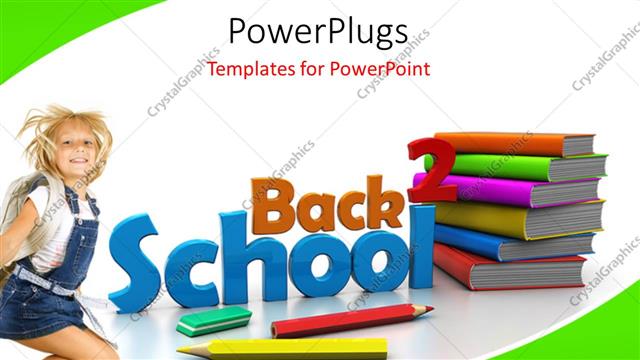  Presentation with pile - Little girl with colorful book pile and learning tools