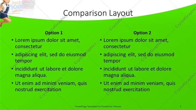 Comparison presentation slide layout