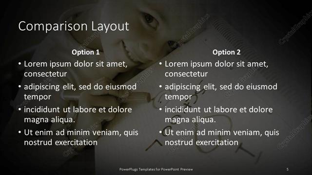 Comparison presentation slide layout