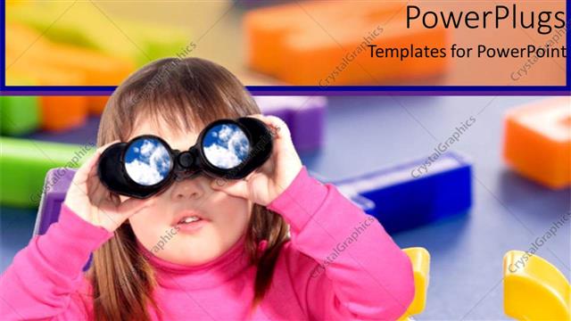  Presentation with abc - Little girl looks through binoculars with colored letters in background