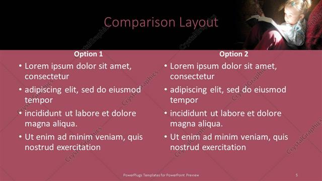 Comparison presentation slide layout