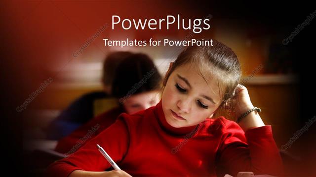  Presentation with taking notes - Little girl taking notes in classroom with blurred borders