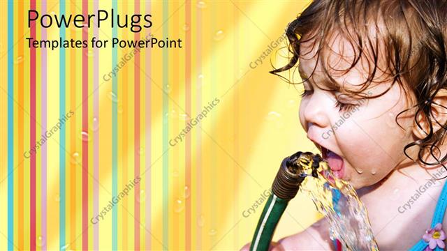  Presentation with colorful - Little kid drinking from garden hose with colorful striped background