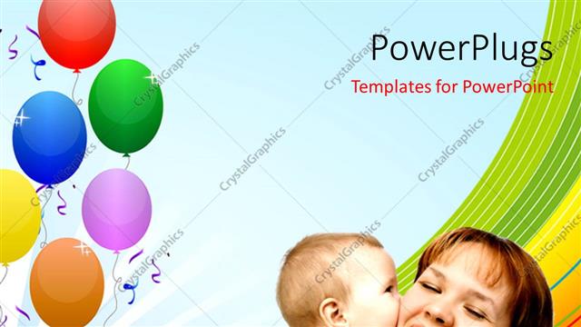  Presentation with balloons - Little kid kisses mother's cheeks over colorful background with balloons?