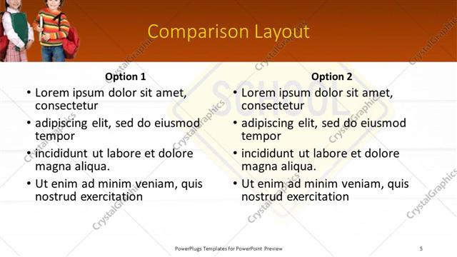 Comparison presentation slide layout