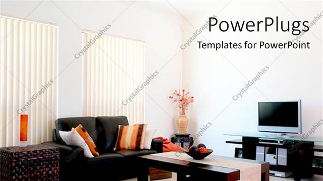  Presentation with modern flowers - Living room with modern furniture and tv vase with flowers double sofa with pillows coffee table