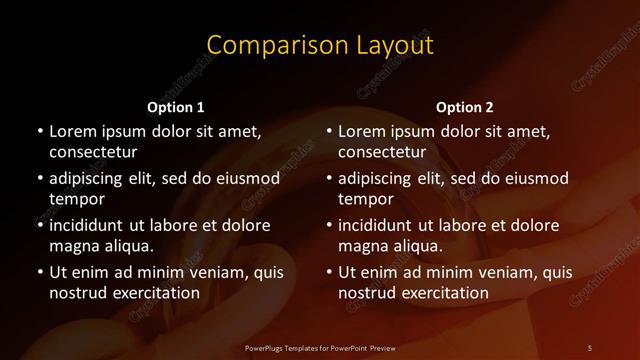 Comparison presentation slide layout