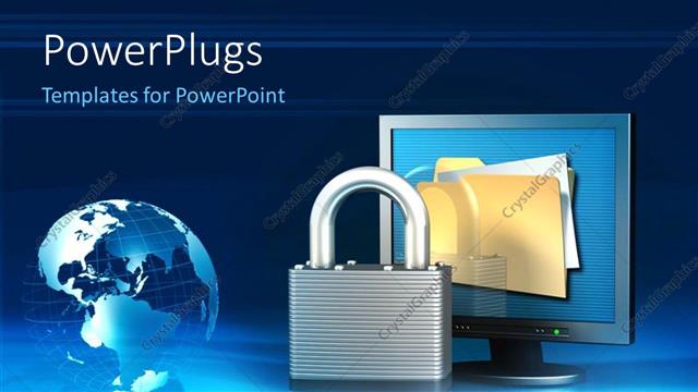  Presentation with security - A lock and a monitor with globe in the background