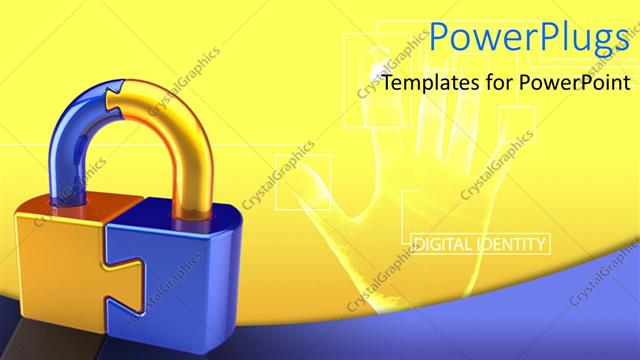  Presentation with padlock - A large gold and blue padlock with a palm on the background