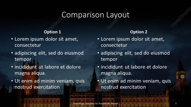 Comparison presentation slide layout