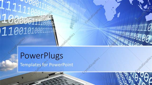  Presentation with laptop - A lot of binary numbers and a map in the background