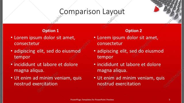 Comparison presentation slide layout