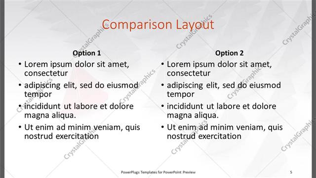Comparison presentation slide layout