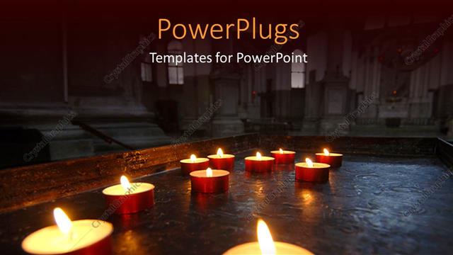  Presentation with burnt - A lot of candles being burnt with a church in background
