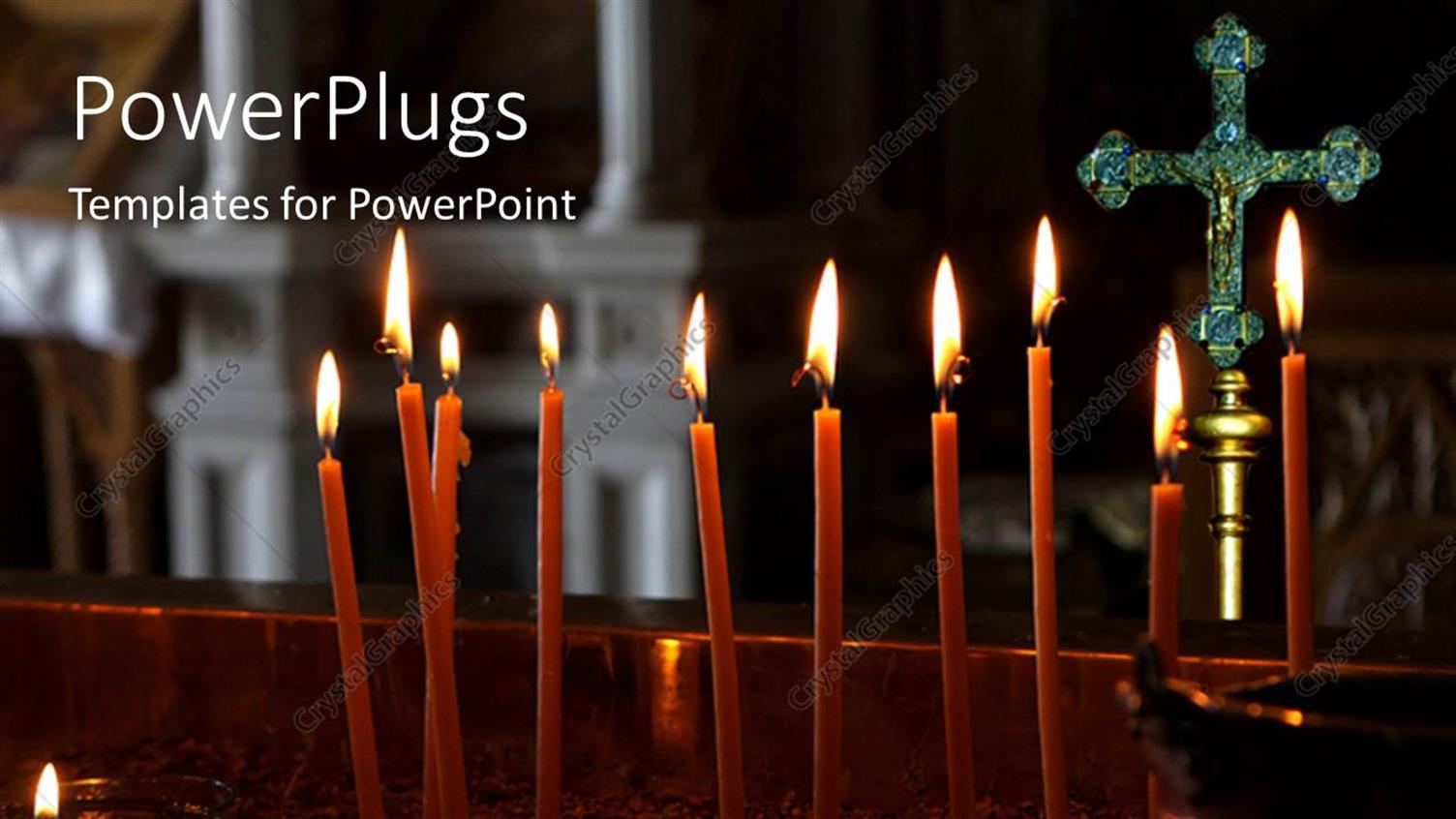 Featuring a Lot of Candles with a Cross in the Background