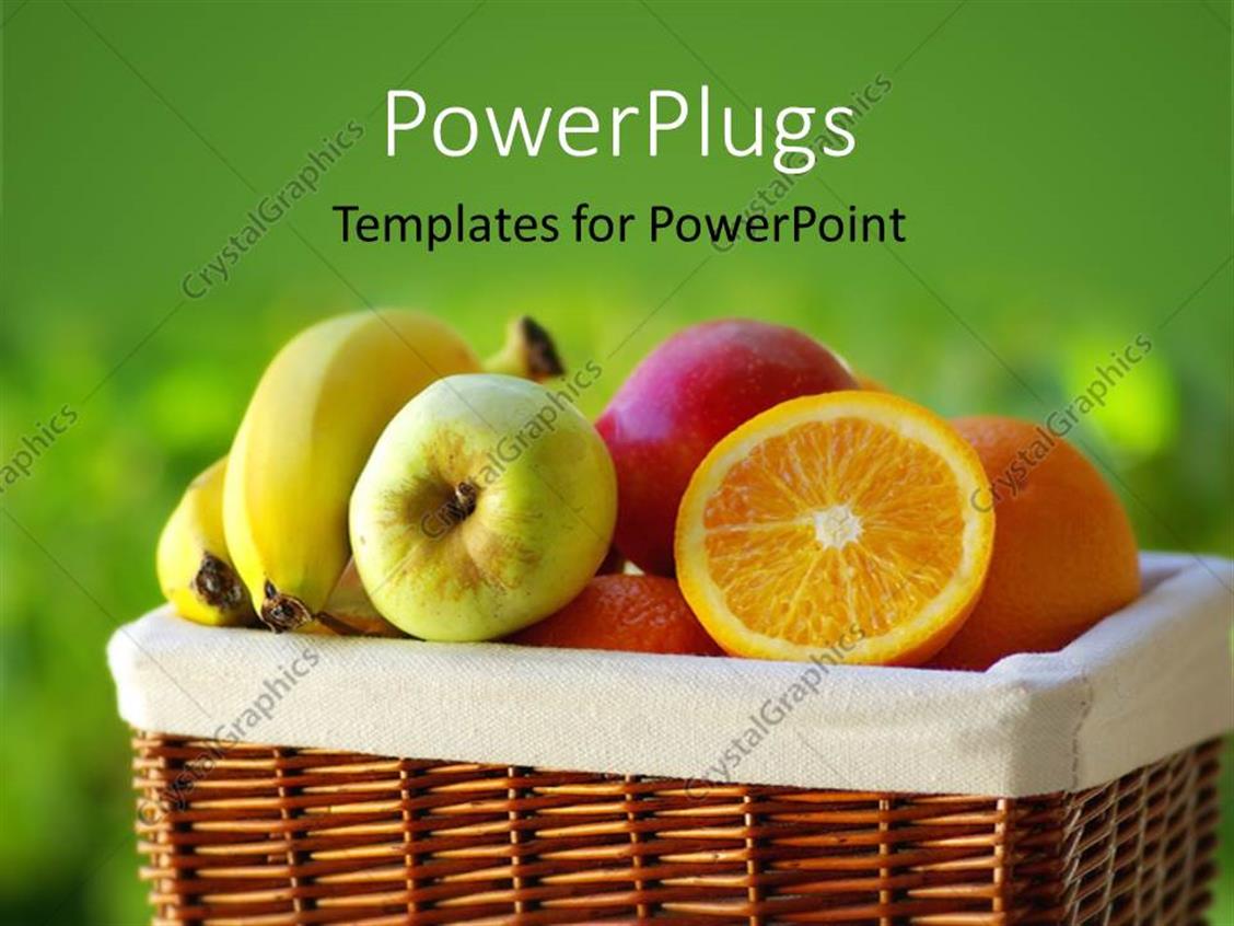 PowerPoint Template a lot of fruits with greenish background and place