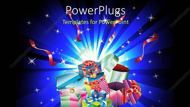  Presentation with gift - A lot of gift hampers with bluish background