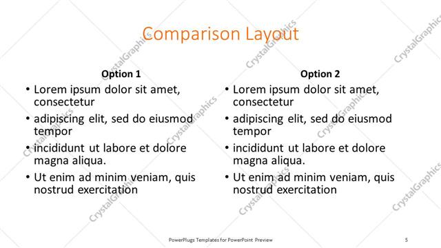 Comparison presentation slide layout