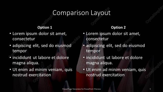 Comparison presentation slide layout