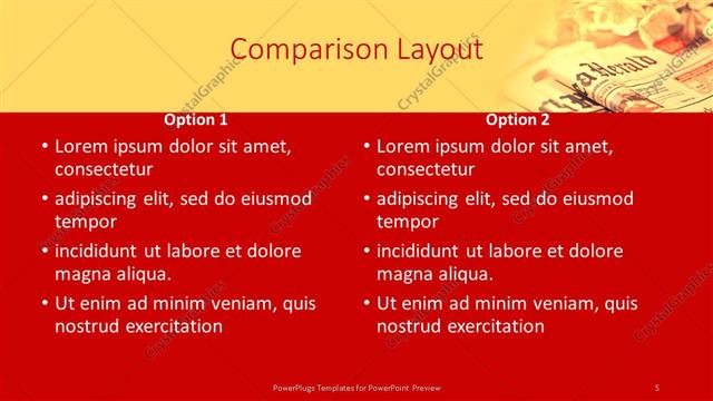 Comparison presentation slide layout