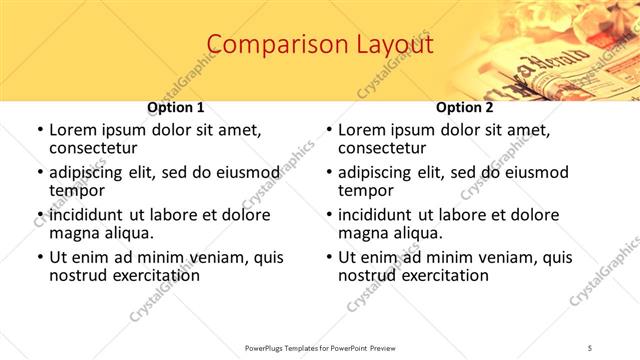 Comparison presentation slide layout
