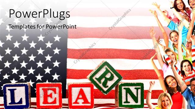 Presentation with learn - A lot of people with an American flag in the background