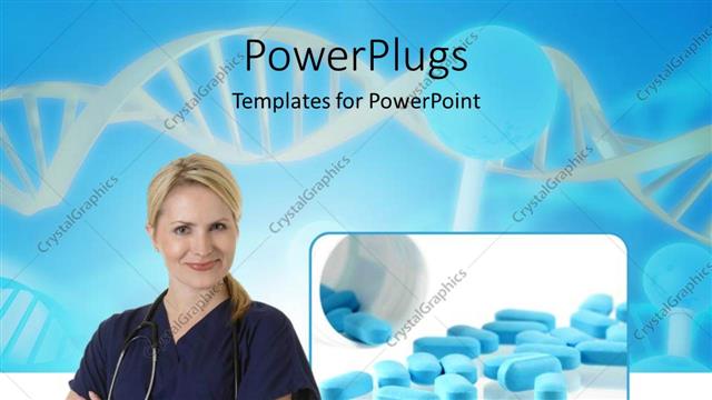  Presentation with medical pills - A lot of spilled?blue pills and a nurse standing